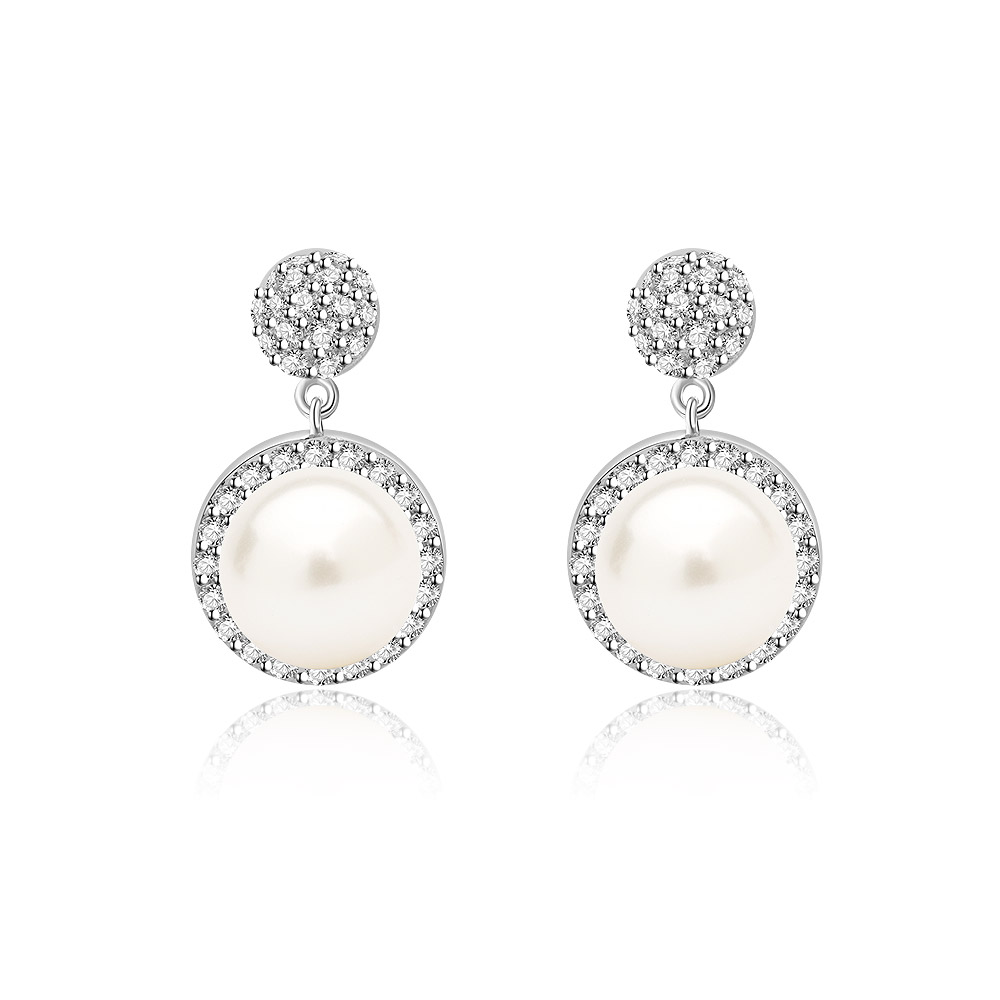 Round CZ 8mm Pearl Drop Earrings